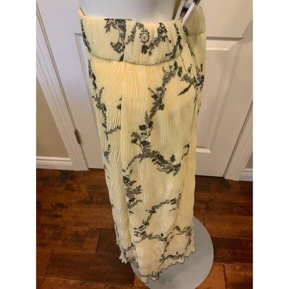 Ganni Light Yellow & Black Floral Pleated Georgette Maxi Skirt, Size XL (42) NWT - Picture 5 of 8